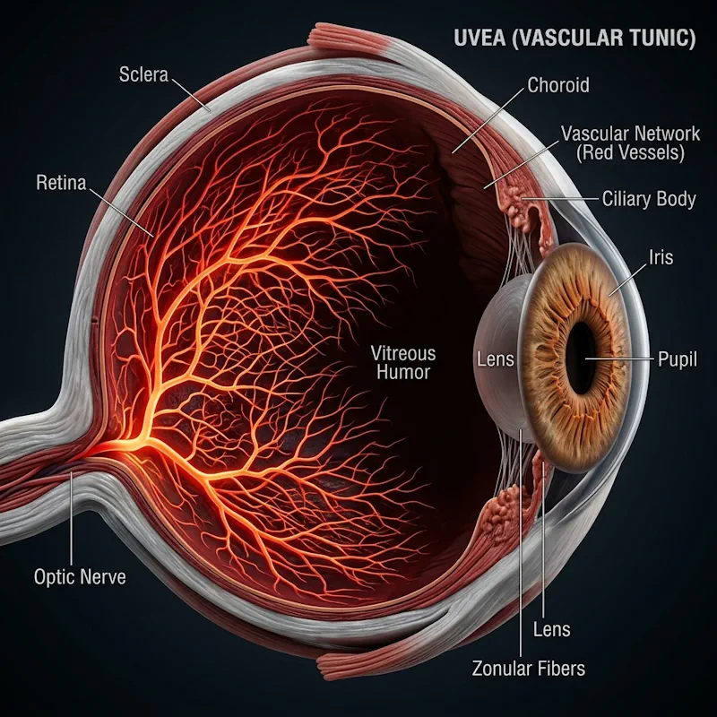لایه دوم: لایه عروقی (Vascular Tunic)؛ سیستم تغذیه و کنترل نور